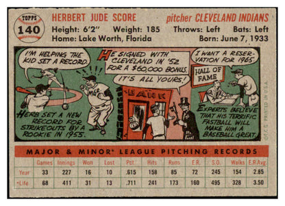 1956 Topps Baseball #140 Herb Score Indians EX-MT Gray 529704