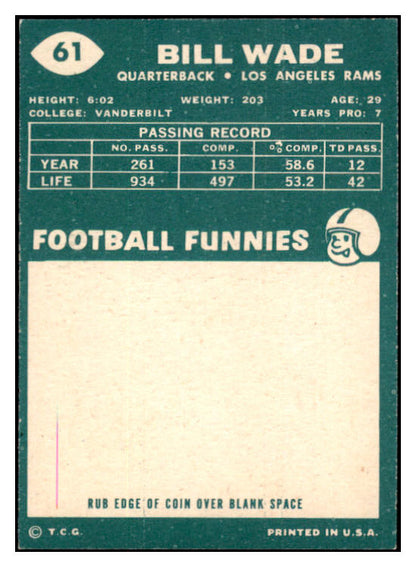 1960 Topps Football #061 Bill Wade Rams NR-MT 529737