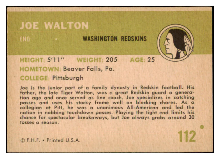1961 Fleer Football #112 Joe Walton Washington EX-MT 529749