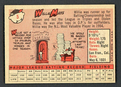 1958 Topps Baseball #005 Willie Mays Giants EX-MT 529797