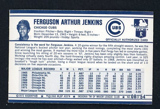 1972 Kelloggs #008 Fergie Jenkins Cubs Cracked 530036