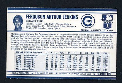 1972 Kelloggs #008 Fergie Jenkins Cubs Cracked 530036