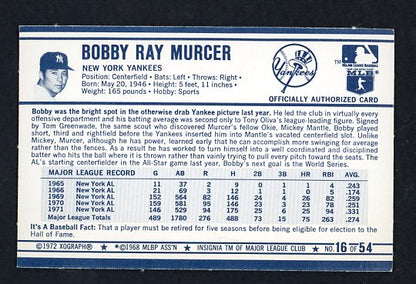 1972 Kelloggs #016 Bobby Murcer Yankees NR-MT 530042