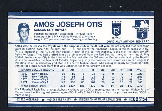 1972 Kelloggs #002 Amos Otis Royals NR-MT 530052