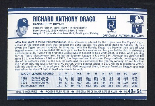 1972 Kelloggs #040 Dick Drago Royals NR-MT 530095