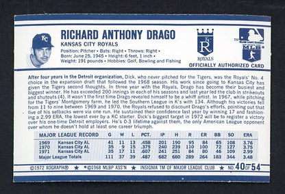 1972 Kelloggs #040 Dick Drago Royals NR-MT 530095