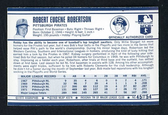 1972 Kelloggs #045 Bob Robertson Pirates NR-MT 530103