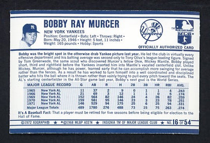 1972 Kelloggs #016 Bobby Murcer Yankees NR-MT 530122
