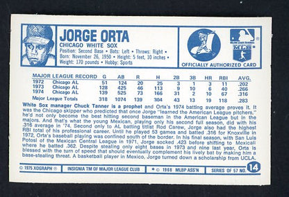 1975 Kelloggs Baseball #014 Jorge Orta White Sox NR-MT 530145