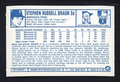 1975 Kelloggs Baseball #041 Steve Braun Twins NR-MT 530158