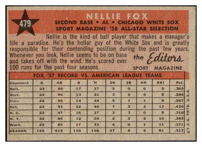 1958 Topps Baseball #479 Nellie Fox A.S. White Sox EX-MT 530202