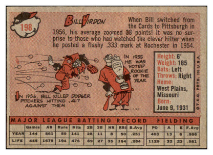 1958 Topps Baseball #198 Bill Virdon Pirates EX-MT 530203