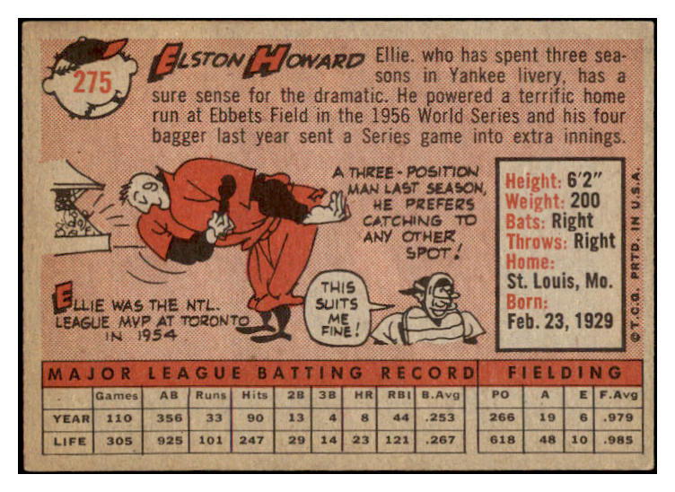 1958 Topps Baseball #275 Elston Howard Yankees EX-MT 530210