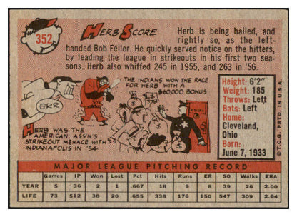 1958 Topps Baseball #352 Herb Score Indians EX-MT 530218
