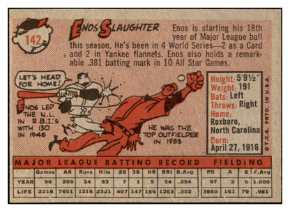 1958 Topps Baseball #142 Enos Slaughter Yankees EX-MT 530227