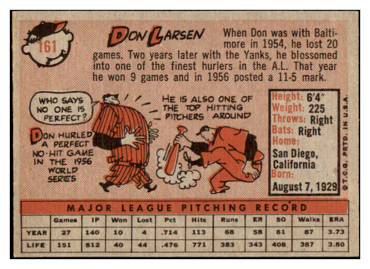 1958 Topps Baseball #161 Don Larsen Yankees NR-MT 530278