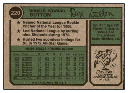 1974 Topps Baseball #220 Don Sutton Dodgers EX-MT 530296