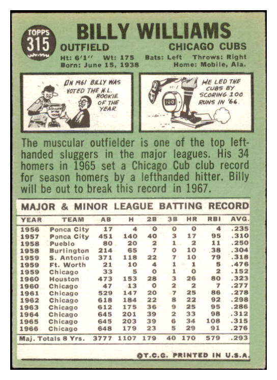 1967 Topps Baseball #315 Billy Williams Cubs EX-MT 530326