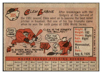 1958 Topps Baseball #305 Clem Labine Dodgers EX-MT 530360
