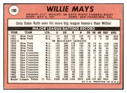 1969 Topps Baseball #190 Willie Mays Giants VG-EX 530481