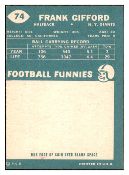 1960 Topps Football #074 Frank Gifford Giants EX 530519
