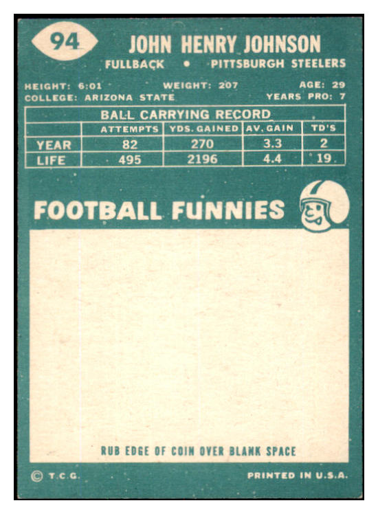 1960 Topps Football #094 John Henry Johnson Steelers EX 530520