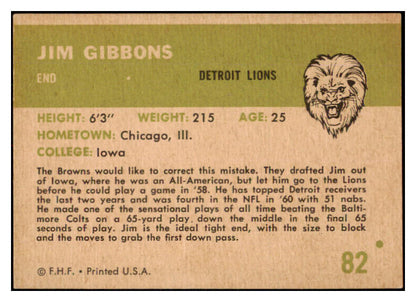 1961 Fleer Football #082 Jim Gibbons Lions EX 530522