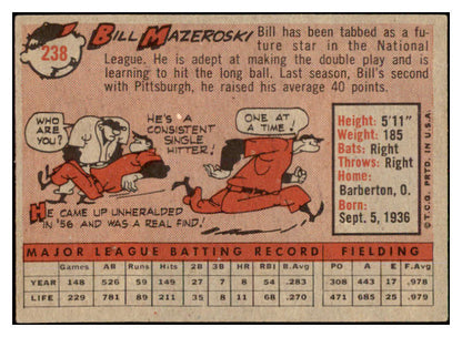 1958 Topps Baseball #238 Bill Mazeroski Pirates EX 530554