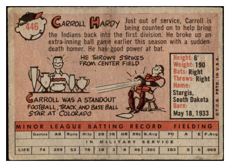 1958 Topps Baseball #446 Carroll Hardy Indians EX+/EX-MT 530555