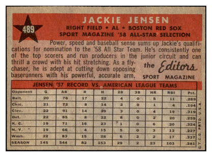 1958 Topps Baseball #489 Jackie Jensen A.S. Red Sox EX-MT 530571