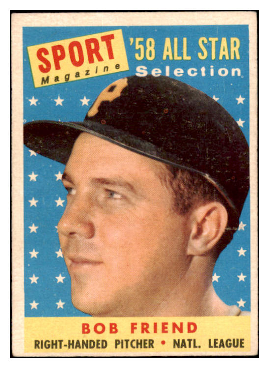 1958 Topps Baseball #492 Bob Friend A.S. Pirates EX 530576