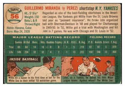 1954 Topps Baseball #056 Willie Miranda Yankees VG-EX 530659