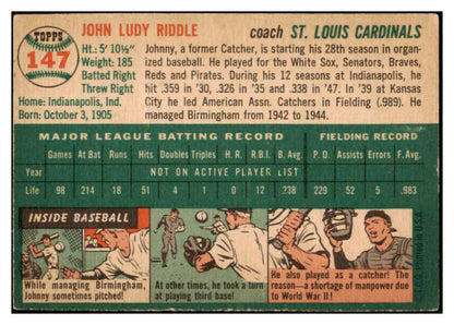 1954 Topps Baseball #147 Johnny Riddle Cardinals VG-EX 530698