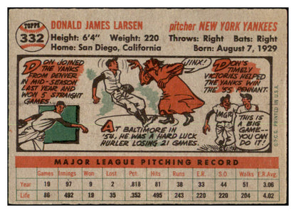 1956 Topps Baseball #332 Don Larsen Yankees EX+/EX-MT 530757