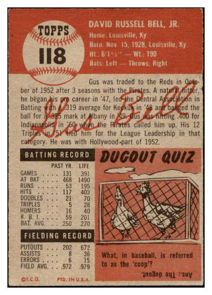 1953 Topps Baseball #118 Gus Bell Reds GD-VG 530762