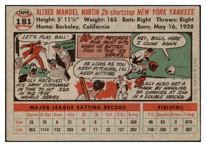 1956 Topps Baseball #181 Billy Martin Yankees VG-EX 530788