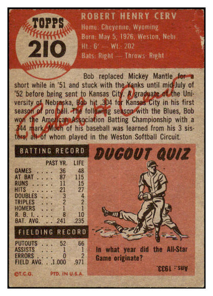 1953 Topps Baseball #210 Bob Cerv Yankees VG-EX 530800
