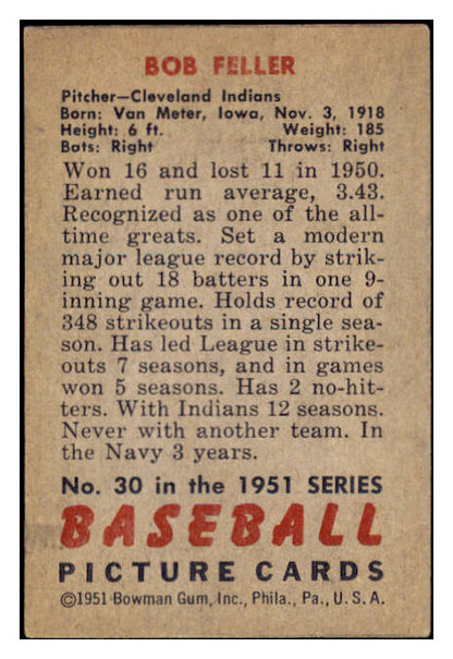 1951 Bowman Baseball #030 Bob Feller Indians EX 530857