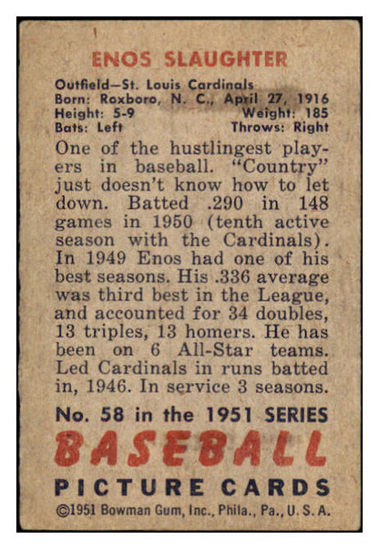 1951 Bowman Baseball #058 Enos Slaughter Cardinals EX 530862