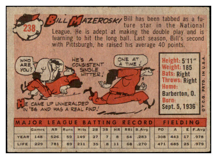 1958 Topps Baseball #238 Bill Mazeroski Pirates VG-EX 530947