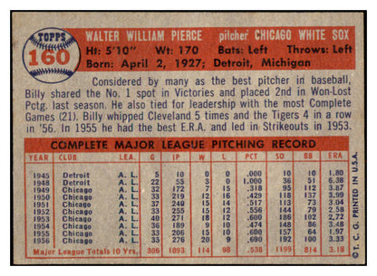 1957 Topps Baseball #160 Billy Pierce White Sox EX-MT 531022