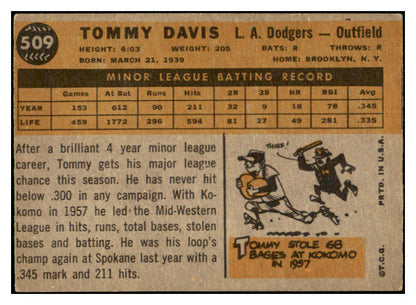 1960 Topps Baseball #509 Tommy Davis Dodgers Fair 531167
