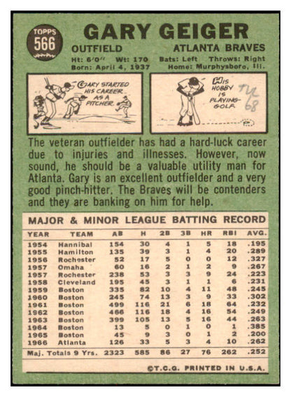 1967 Topps Baseball #566 Gary Geiger Braves NR-MT 531220