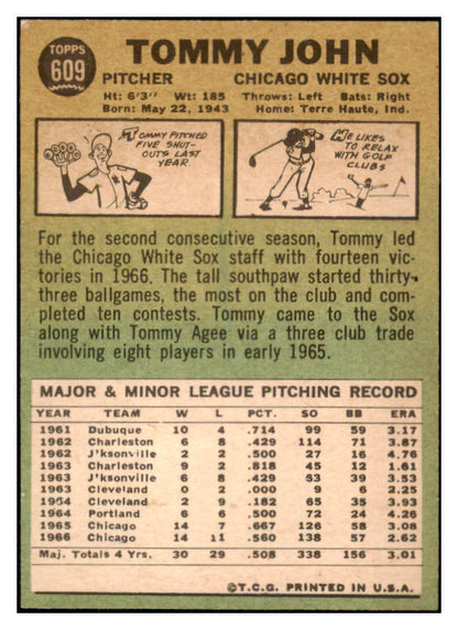 1967 Topps Baseball #609 Tommy John White Sox EX-MT 531221