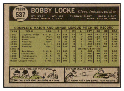 1961 Topps Baseball #537 Bobby Locke Indians NR-MT 531268