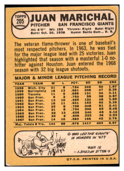 1968 Topps Baseball #205 Juan Marichal Giants VG-EX 531300