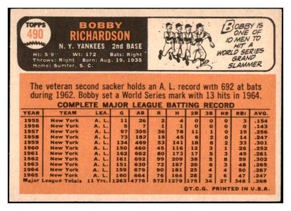 1966 Topps Baseball #490 Bobby Richardson Yankees EX 531303