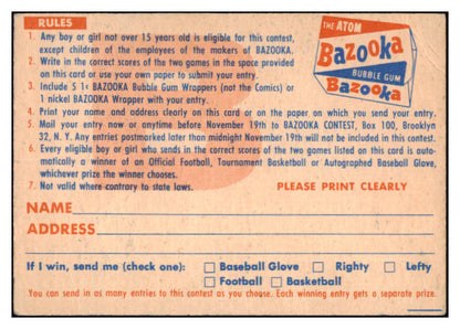 1956 Topps Football Contest Card B VG-EX Unmarked 531327