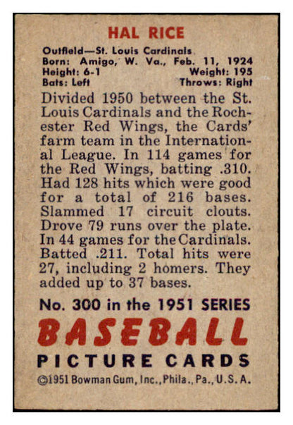 1951 Bowman Baseball #300 Hal Rice Cardinals EX-MT 531361