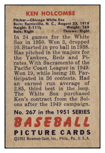 1951 Bowman Baseball #267 Ken Holcombe White Sox EX-MT 531377